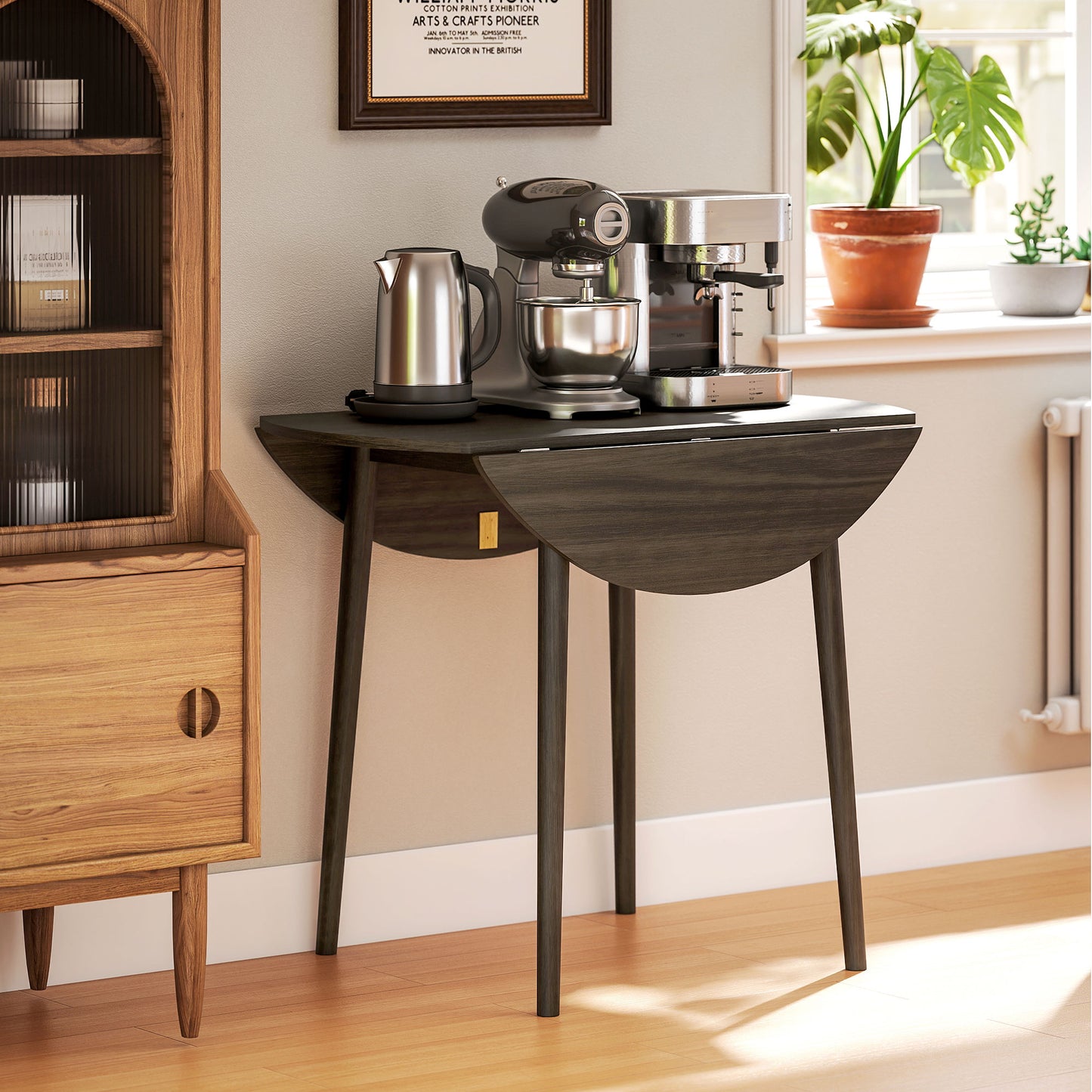 Harapa Solid Wood Grey Round Folding Dining Table Seating 4 With TaFauxred Legs