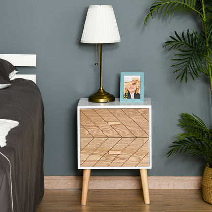 Sutare Wood Natural Finish 2 Drawer Bedside Table with Chevron Design
