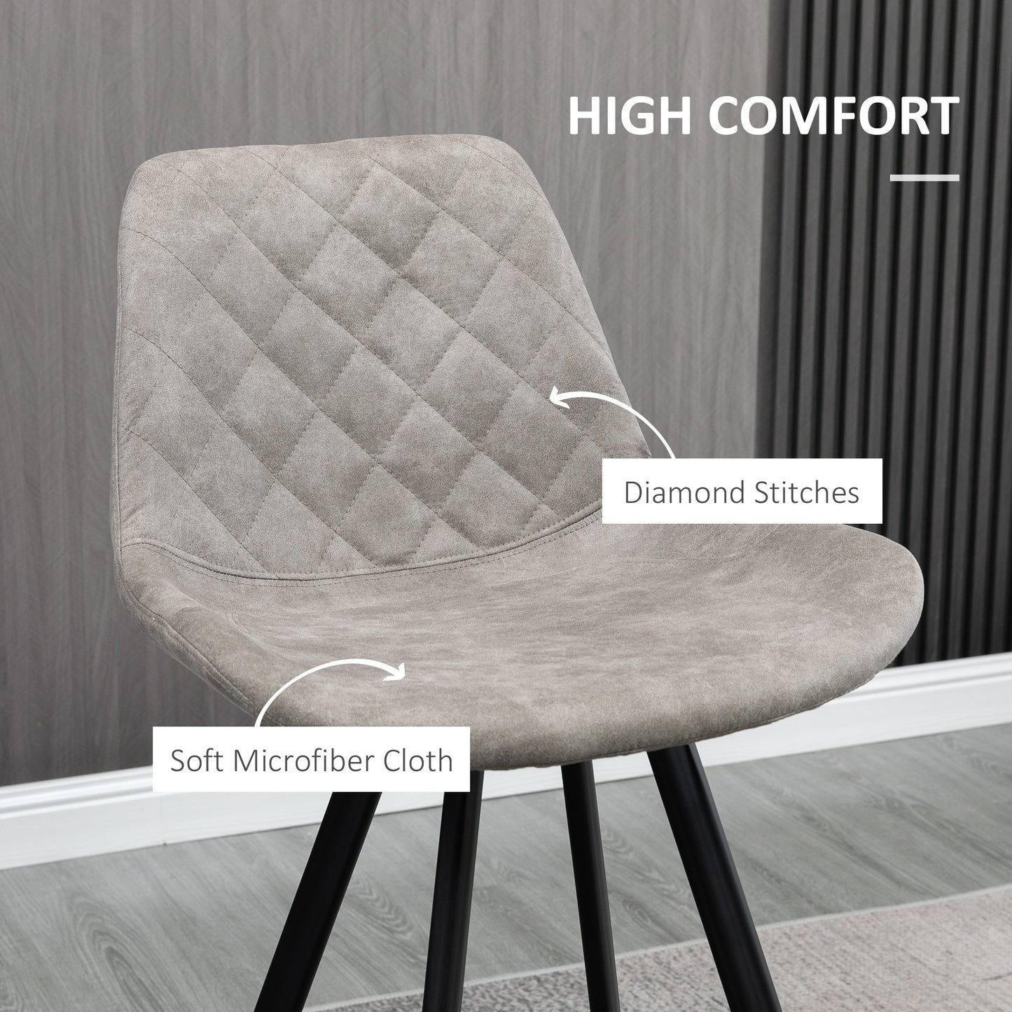 Vaba Microfiber Grey Padded Tub Bar Chairs Set Of 2 With Quilted Seat And Steel Footrest