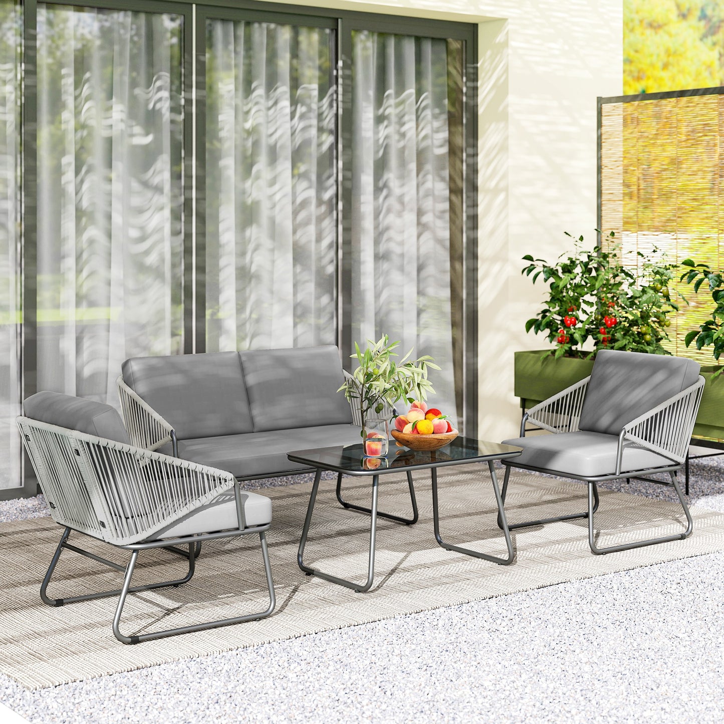 Yoma Grey Rattan String 4 Seater Outdoor Sofa Set