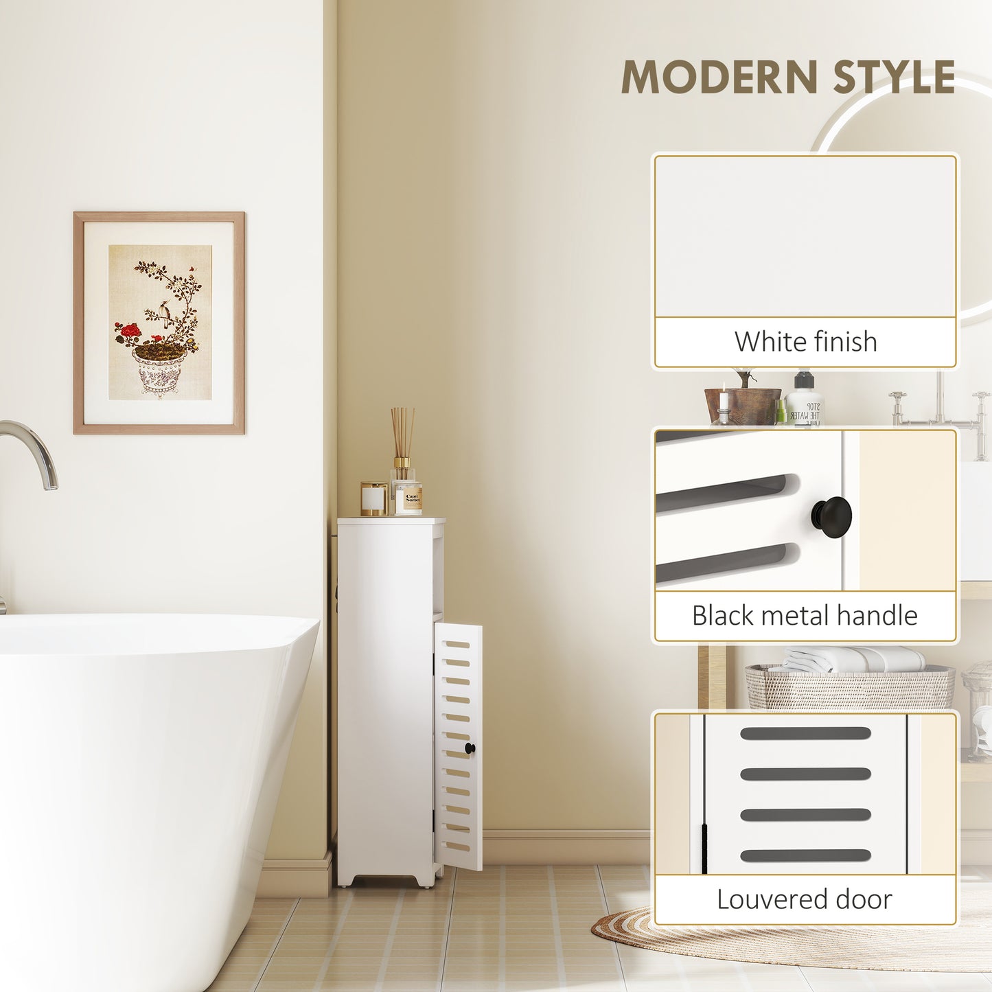 Nanova Compact Bathroom Floor Storage Cabinet With Louvered Door And Adjustable Shelves White 22 x 20 x 75 cm