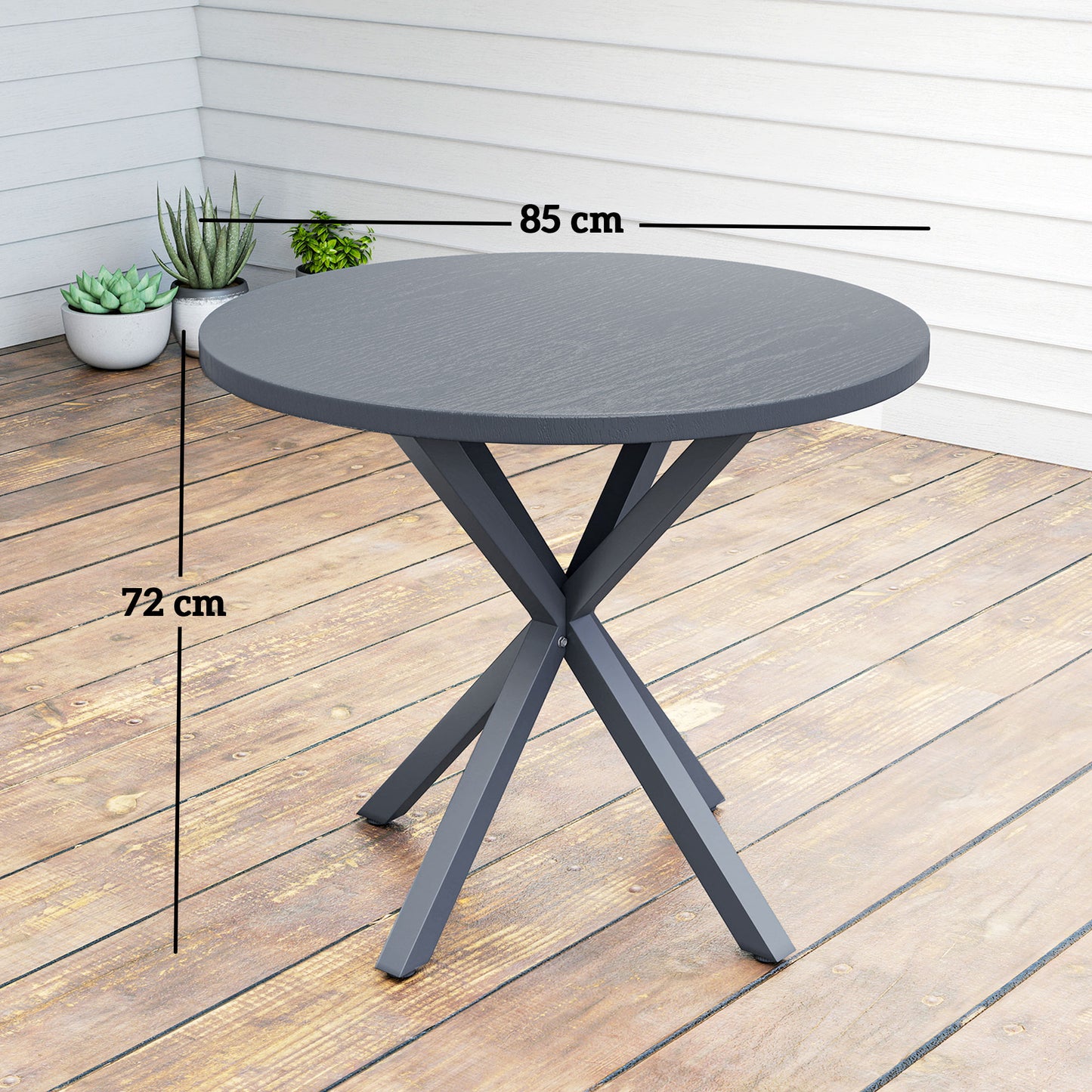 Revafa Metal Grey Round Garden Dining Table With Wood Effect