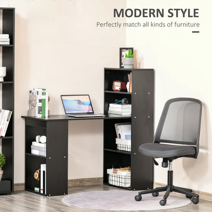 Elni 120cm Wooden Black Study Desk With 6 Tier Bookshelf Storage