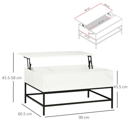 Rebafa Wooden Marble Effect White Lift Top Coffee Table With Hidden Storage