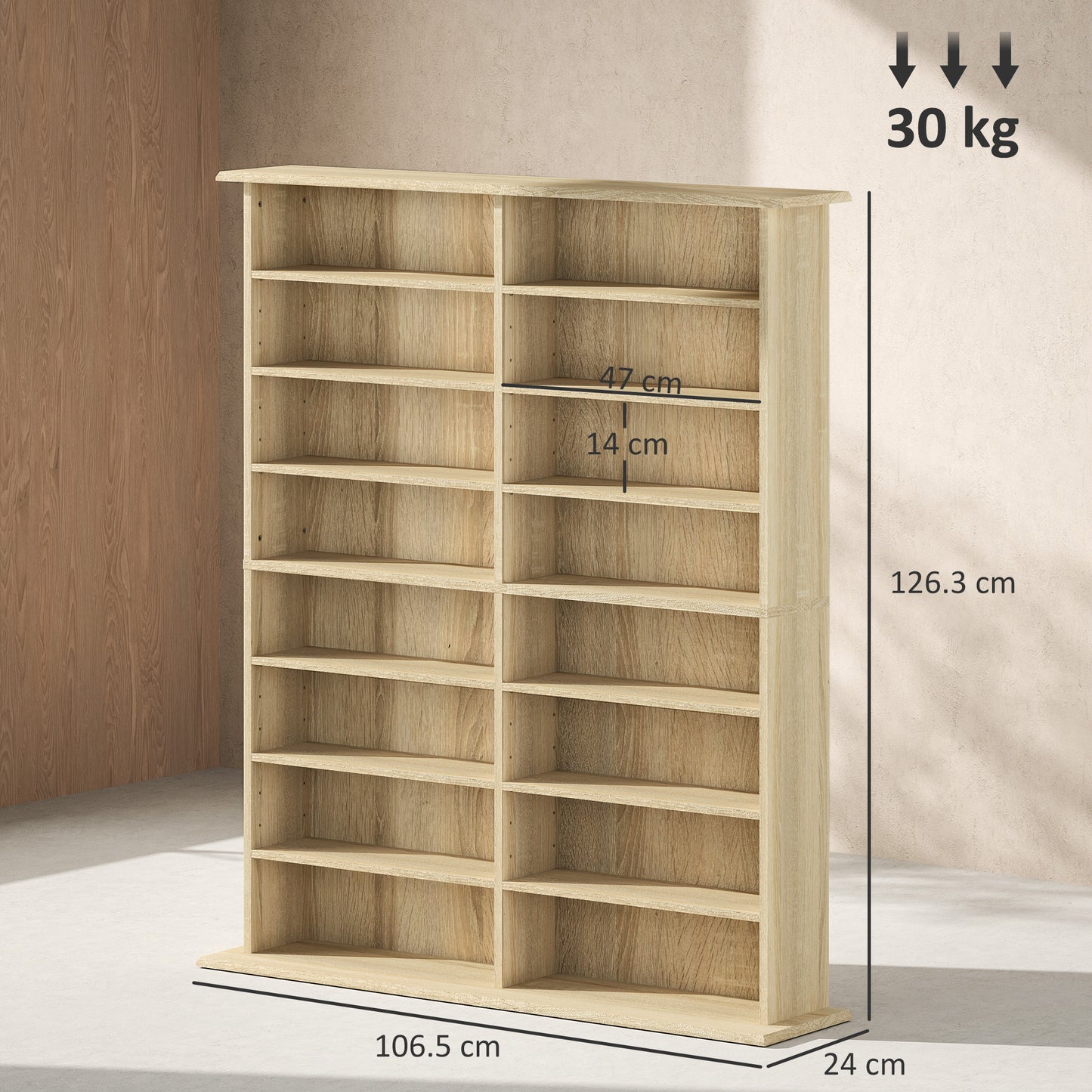 Sasa Wood Natural Finish 6teen Compartment Media Storage Shelf