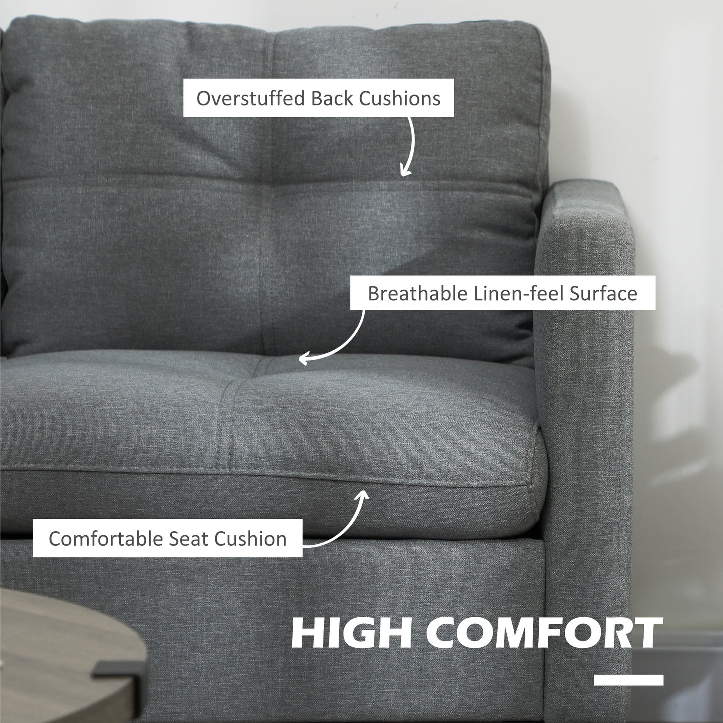 Malala Minimalist Grey Upholstered 2 Seater Sofa With Steel Legs