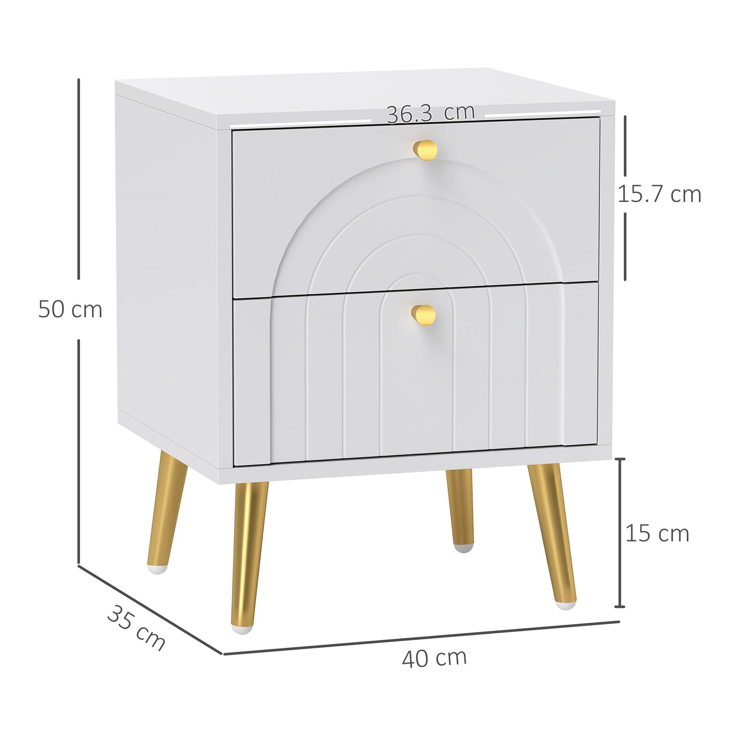 Leri Kama Set Of 2 White Bedside Tables 2 Drawers Golden Handles