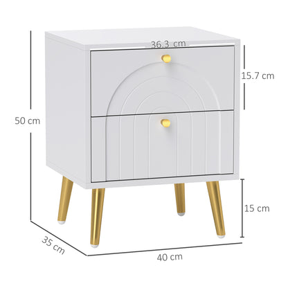 Leri Kama Set Of 2 White Bedside Tables 2 Drawers Golden Handles