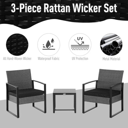 Seha Dark Grey Rattan 2 Seater Outdoor Bistro Set With Black Cushions