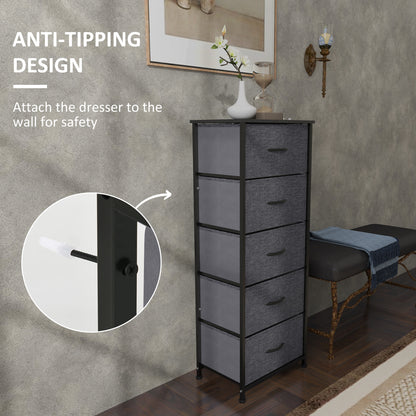 Ralora Metal And Fabric Dark Grey 5 Drawer Industrial Storage Dresser With Steel Frame