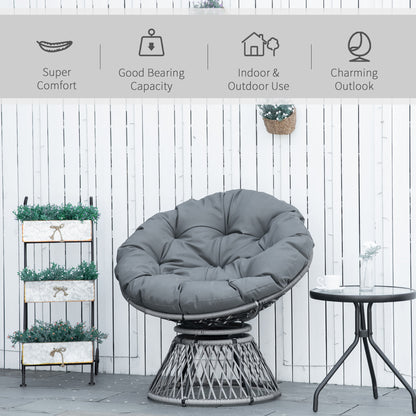 Rarare Grey Rattan Swivel Papasan Style Moon Chair With Oversized Cushion