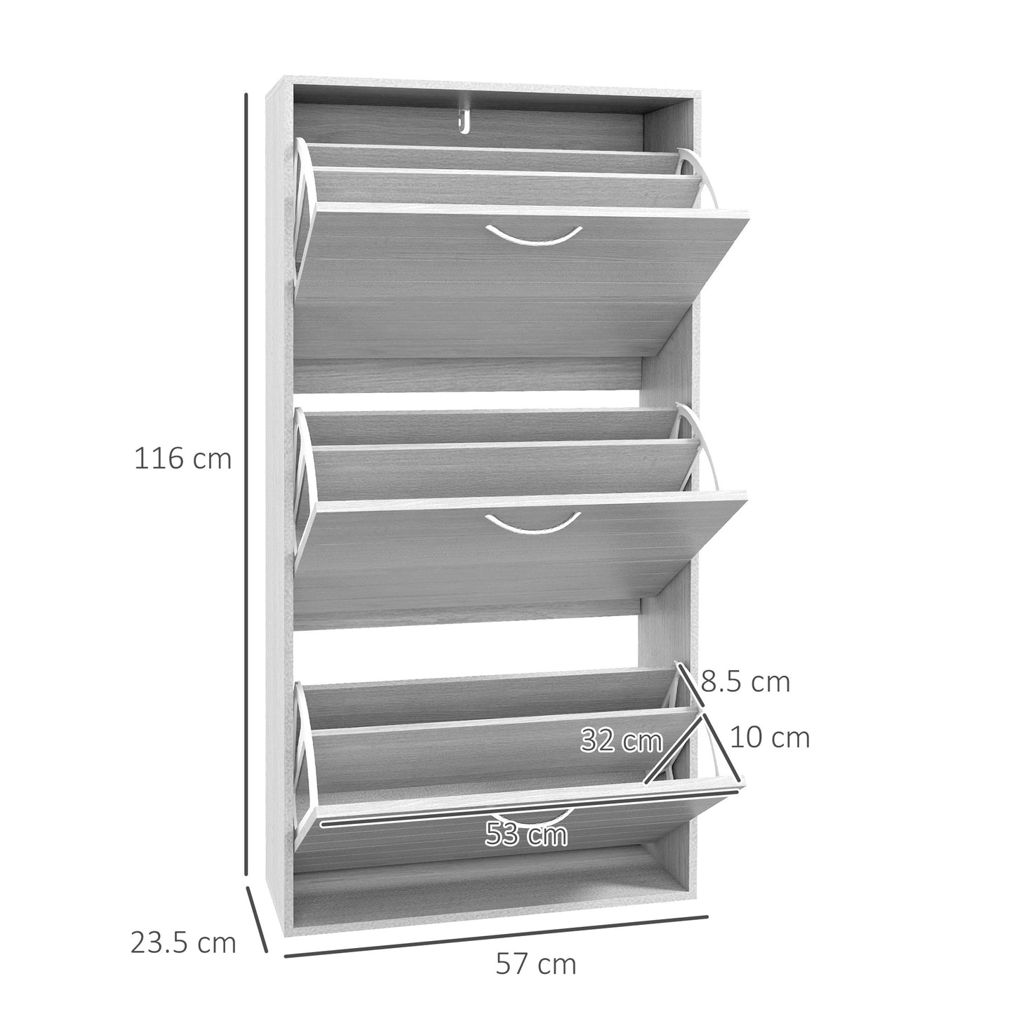 Makahi Grey Wood Effect Shoe Cabinet Flip Drawer Storage for 12 Pairs