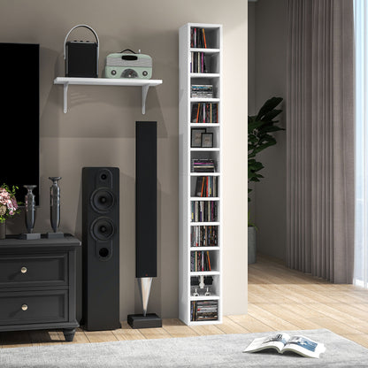Manina Wood White Tall Narrow CD Storage Tower With 204 Disc Capacity