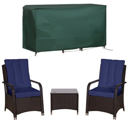 Rereha Dark Blue Rattan 3 Piece Bistro Set With Glass Table And Protective Cover