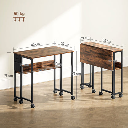 Saha 80cm Wooden Rustic Brown Drop Leaf Writing Desk