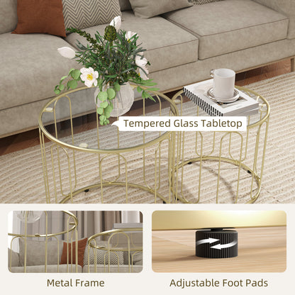 Rosa Metal Gold Tone Set Of 2 Elliptical Cut Out Nesting Tables