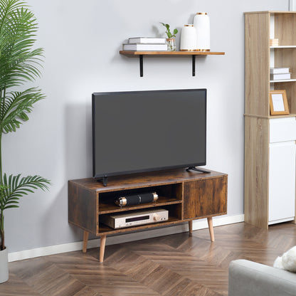 Pamoso 110cm Wooden Rustic Brown TV Unit With Door and Open Shelves For Screens Up To 55 Inches