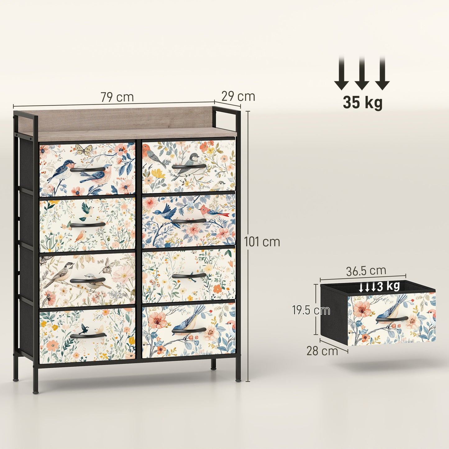Tonona Wooden White 8 Drawer Storage Chest