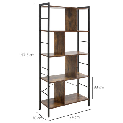 Nofa Luno Metal And Wood Rustic Brown And Black 5 Tier Industrial OFauxn Shelf Bookcase