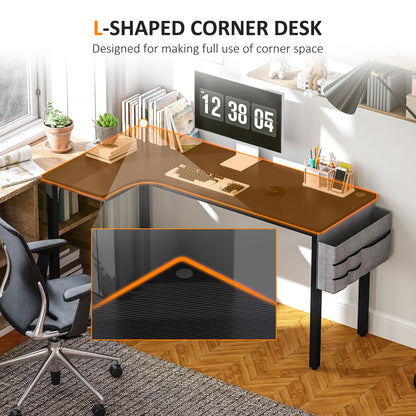 Monotta 145cm Metal Black L Shaped Gaming Desk With Cable Management Fabric Storage and Hooks