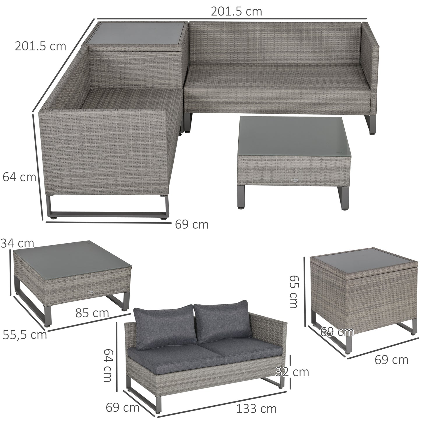 Samilo 4 Seater Grey Rattan Garden Sofa Set With Storage Coffee Table