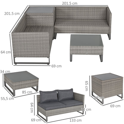 Samilo 4 Seater Grey Rattan Garden Sofa Set With Storage Coffee Table