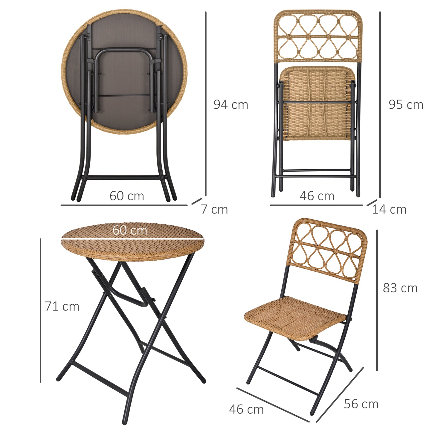 Inca Natural Rattan Rope 2 Seater Foldable Bistro Set With Chairs And Coffee Table