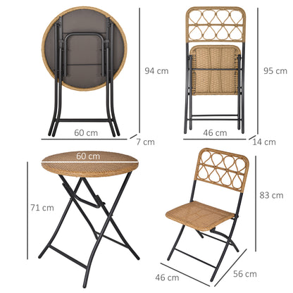 Inca Natural Rattan Rope 2 Seater Foldable Bistro Set With Chairs And Coffee Table