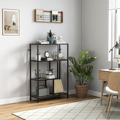 Risudo Wood Charcoal Grey 4 Tier Bookcase With OFauxn Shelving