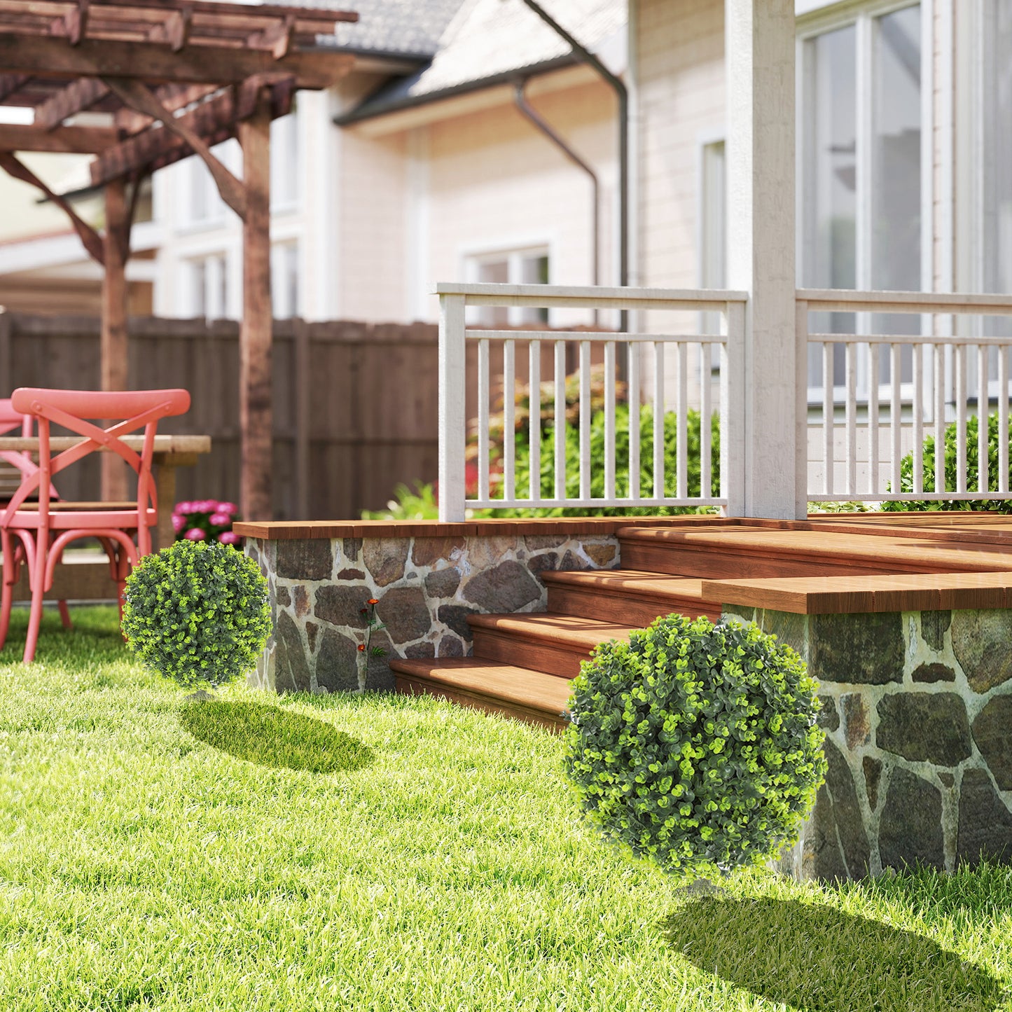 Kevaco Set Of 2 Artificial Boxwood Ball Bushes With Ground Stakes For Garden And Balcony Use 40cm