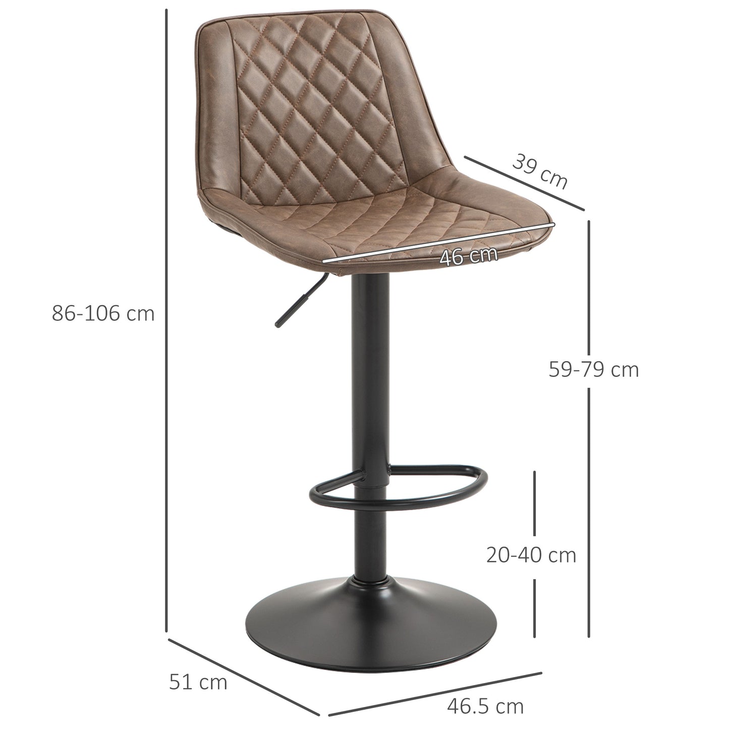 Tadilu Faux Leather Brown Adjustable Retro Bar Stools Set Of 2 With Swivel Seats