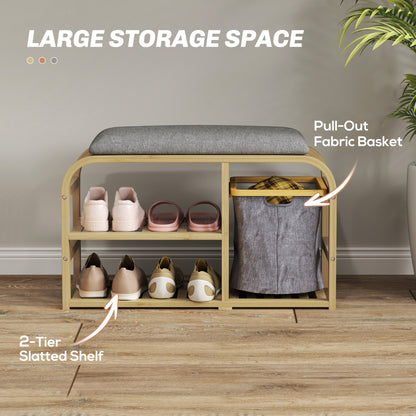Mira Bamboo Natural Shoe Bench With Grey Padded Seat