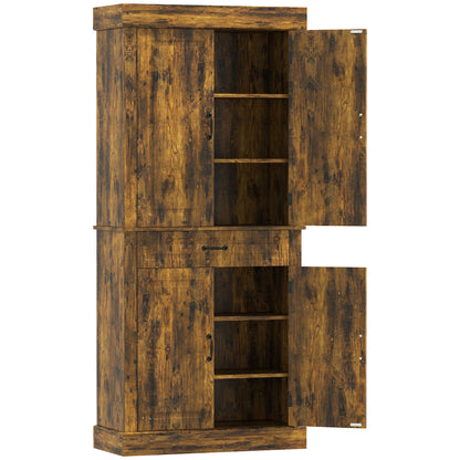 Zirolu 180cm Wooden Brown Tall Kitchen Pantry Cabinet with Drawer And Storage Shelves