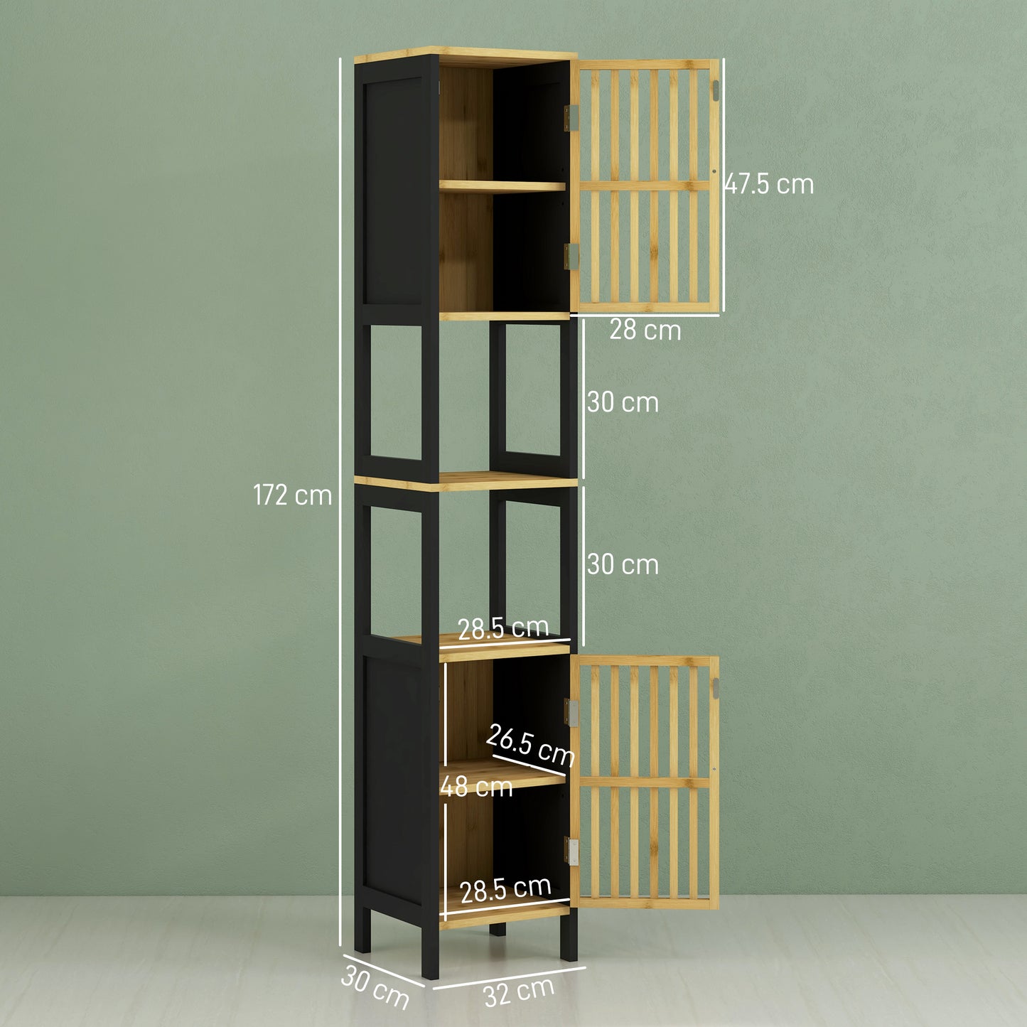 Marike Faco Tall Bamboo Style Bathroom Storage Cabinet With Cut Out Design