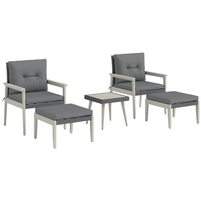 Nosalu Rattan Grey 5 Piece Outdoor Garden Bistro Set With Table and Footstools
