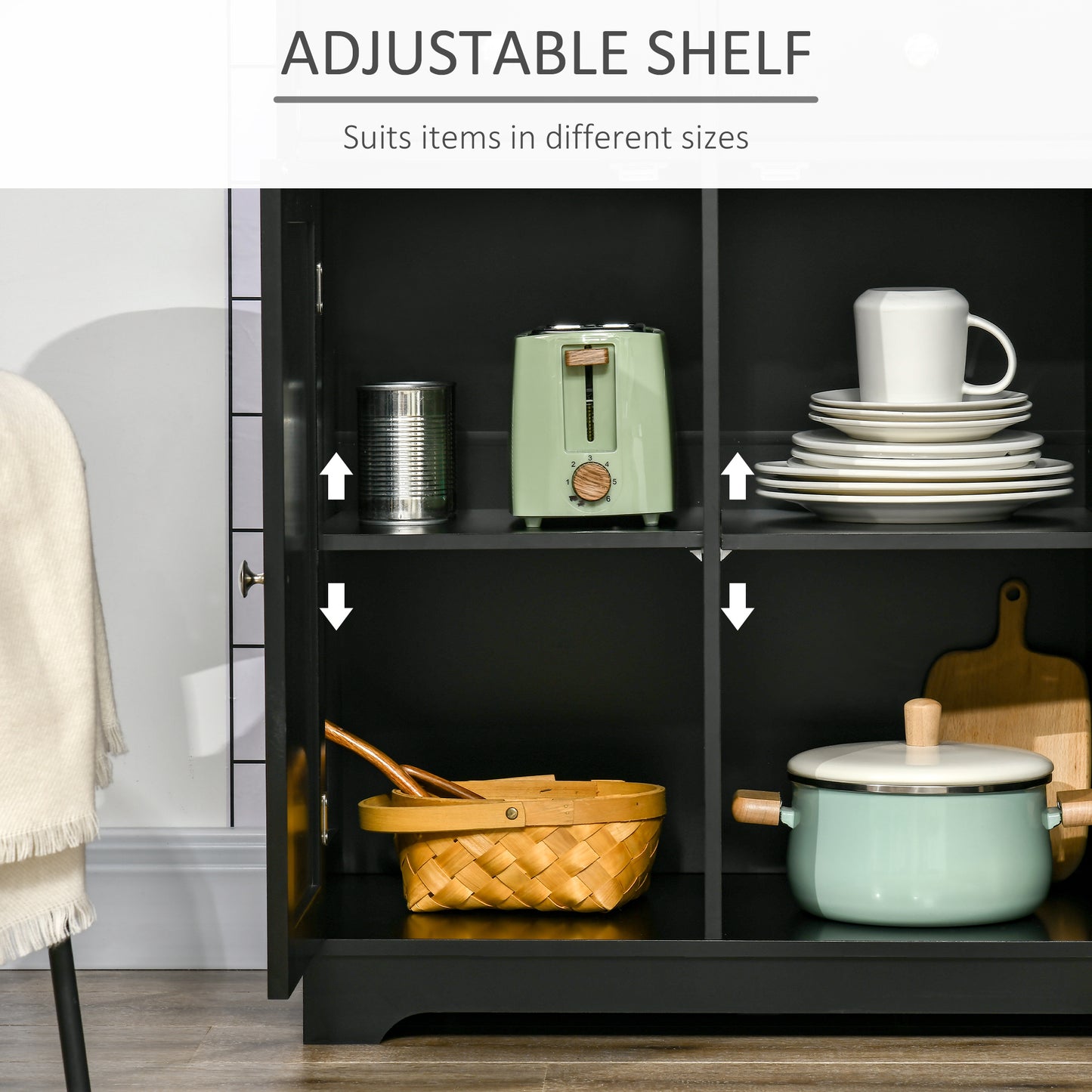 Totoro Black Sideboard With Natural Top 3 Doors 3 Drawers 3 Shelves