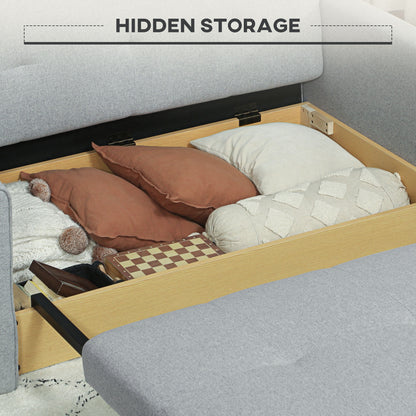 Tasa Fabric Light Grey 2 Seater Pull Out Sofa Bed With Storage And Cushions