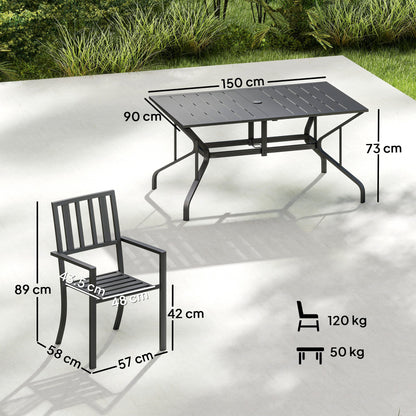 Suri Metal Black 6 Seater Outdoor Dining Table And Chairs Set With Parasol Hole