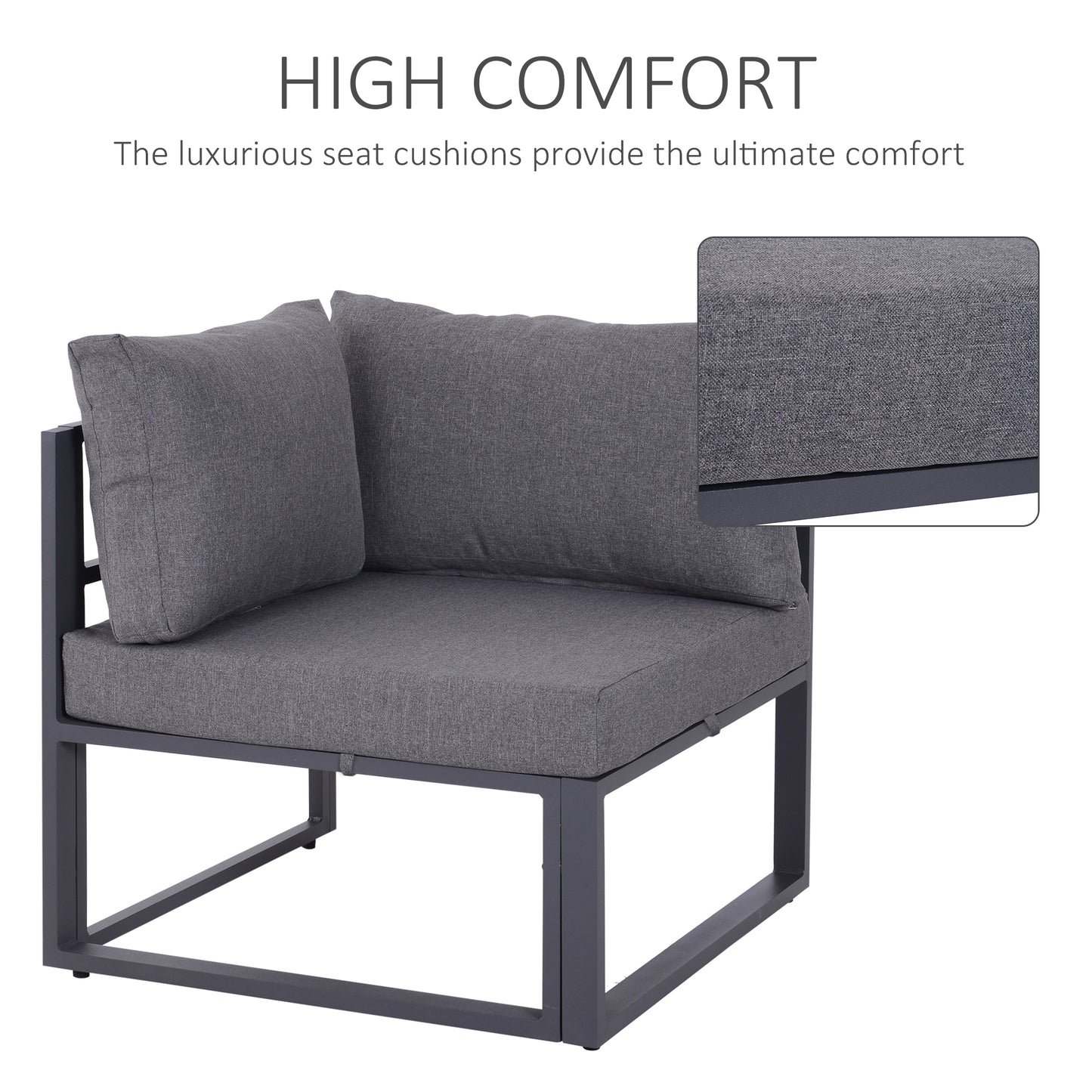 Dokase 5 Seater Grey Outdoor Corner Sofa Set with Coffee Table and Chair Aluminium Framae