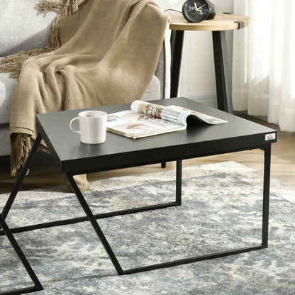 Nimolo Metal And Wood Rustic Brown Set Of 2 Industrial Nesting Coffee Tables With Thick Tops