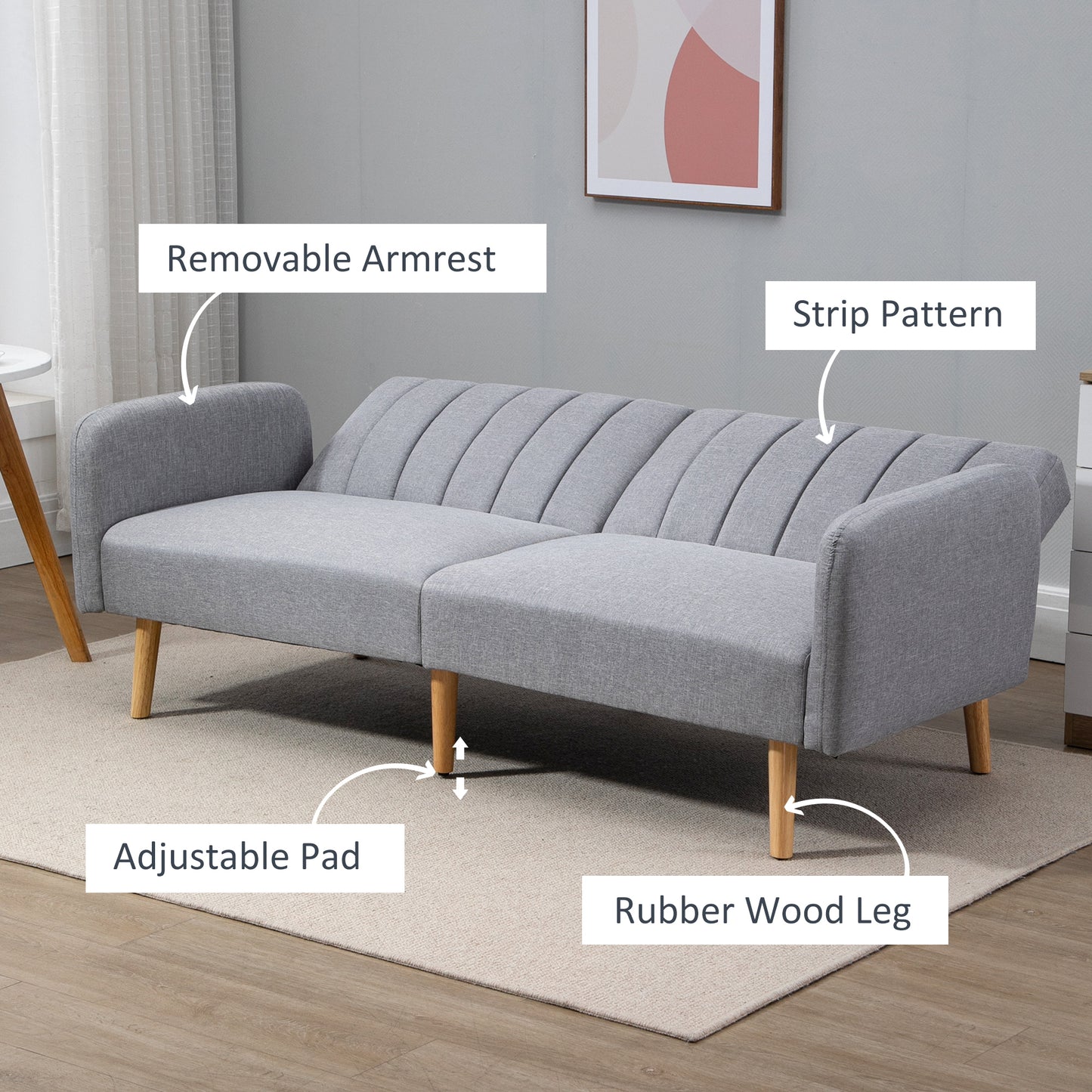 Dodi Minimalist Light Grey 3 Seater Sofa Bed With Panel Tufted Back Design