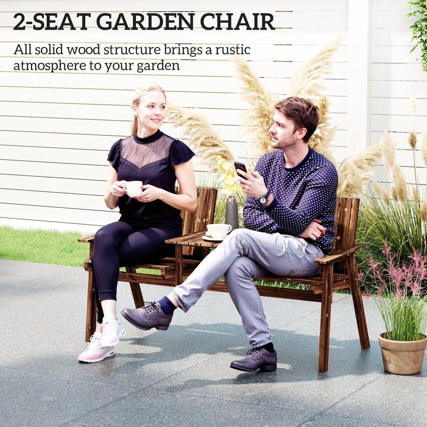 Suvale Dark Wood 2 Seater Garden Bench With Table And Parasol Hole
