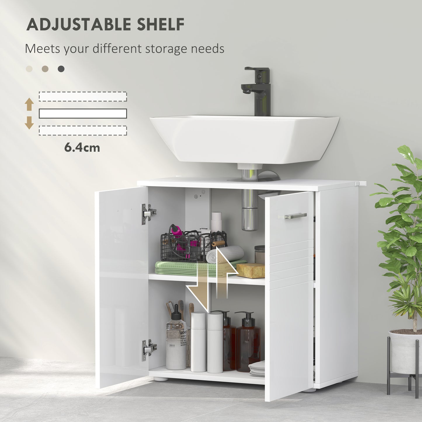 Letake Vaka High Gloss White Under Sink Vanity Cupboard With Adjustable Internal Shelving