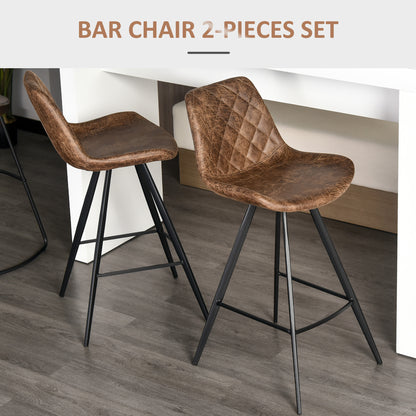 Suvedi Microfiber Brown Quilted Tub Bar Chairs Set Of 2 With Steel Frame And Footrest
