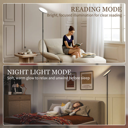 Niba Metal Black LED Uplighter Floor Lamp With Remote Touch Control And Adjustable Head