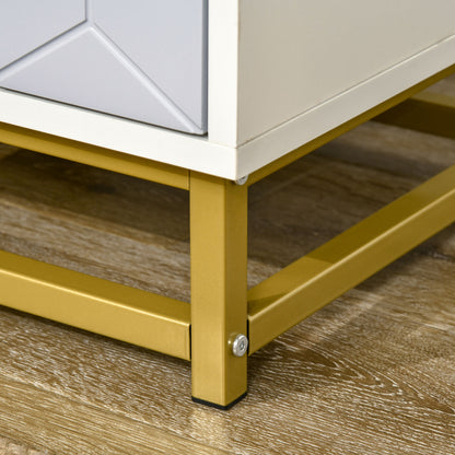 Ranere Metal Grey And White Set Of 2 Bedside Tables 2 Drawers with Gold Accents