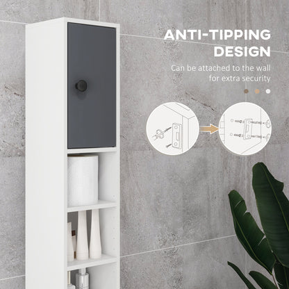 Fidire Tall Slim Grey Bathroom Storage Cabinet With Drawers Shelves And Cupboards
