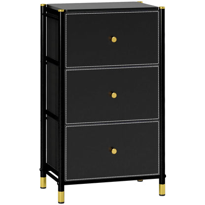Ditari Faux Leather Black 3 Drawer Front Panel Storage Chest