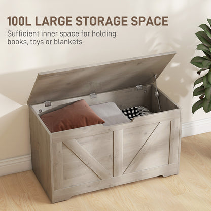 Kamari Grey Wood Farmhouse Storage Chest Safety Hinges 100 Litre