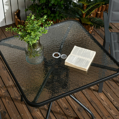 Laloke Metal And Glass Square Garden Dining Table With Umbrella Hole